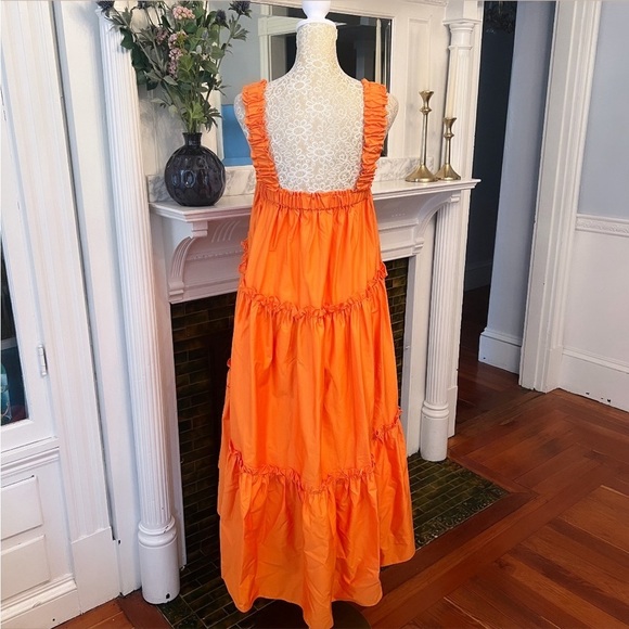 DEVOTION TWINS Bright Orange Cotton Poplin Sleeveless High-Lo Midi Dress OSFM - Picture 12 of 15